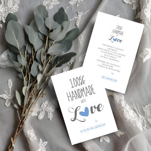 Cartão De Visita Coração Azul 100% Feita à Mão com Citação de Amor