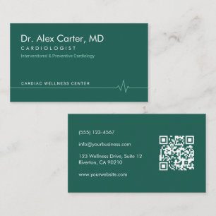 Cartão De Visita Coração Batendo EKG Cardiologista Verde Floresta S