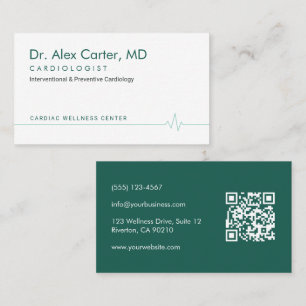 Cartão De Visita Coração Batendo Verde Floresta EKG Cardiologista