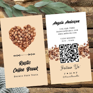 Cartão De Visita Coração de Café QR Code e Site Moderno