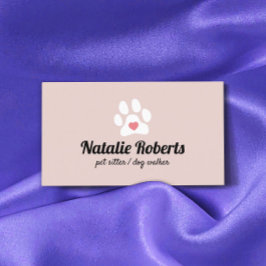 Cartão De Visita Coração de Pet Sitter Dog Walker Bonito Pink Paw