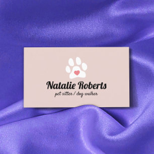Cartão De Visita Coração de Pet Sitter Dog Walker Bonito Pink Paw
