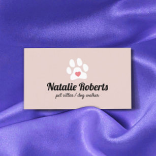 Cartão De Visita Coração de Pet Sitter Dog Walker Bonito Pink Paw