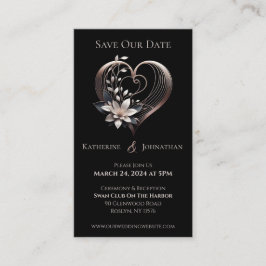 Cartão De Visita Coração Rosa Moderno com Flores - Salve a data -