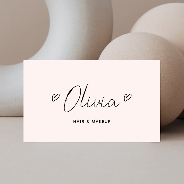 Cartão De Visita Corações de Script Mínimo Código QR Pastel Rosa (Criador carregado)