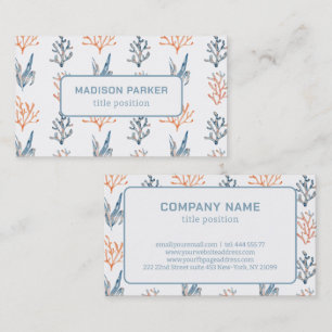 Cartão De Visita Corais Azuis e Laranja de Cores Aquáticas