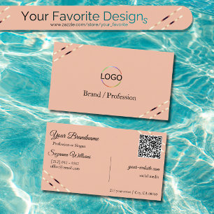 Cartão De Visita Coral com Logotipo de Linhas em Rosa Dourado e Cód