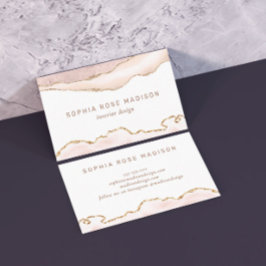 Cartão De Visita Coral de Aquarela Agata Elegante Dourado