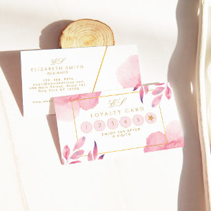 Cartão De Visita Coral Peach Watercolor Lealdade Moderna