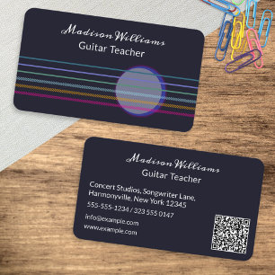 Cartão De Visita Cordas de Guitarra Coloridas Professor de Música