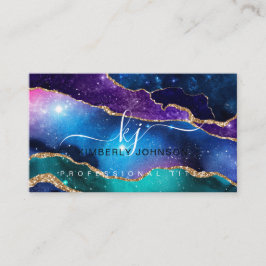 Cartão De Visita Cores Cósmicas Faux Dourada Glitter Agate Professi
