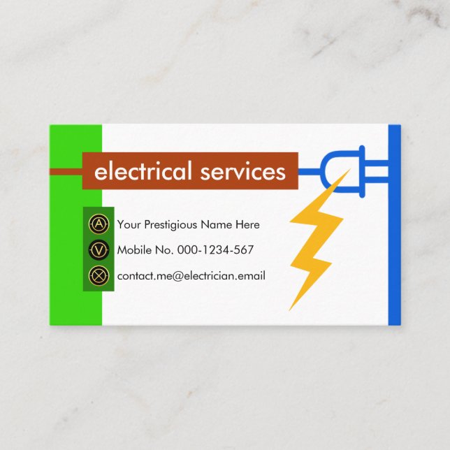 Cartão De Visita Cores de Fio Elétrico Plug de Energia (Frente)