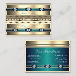 Cartão De Visita Cores Douradas e Azuis de Luxo com Rinostonas Faux