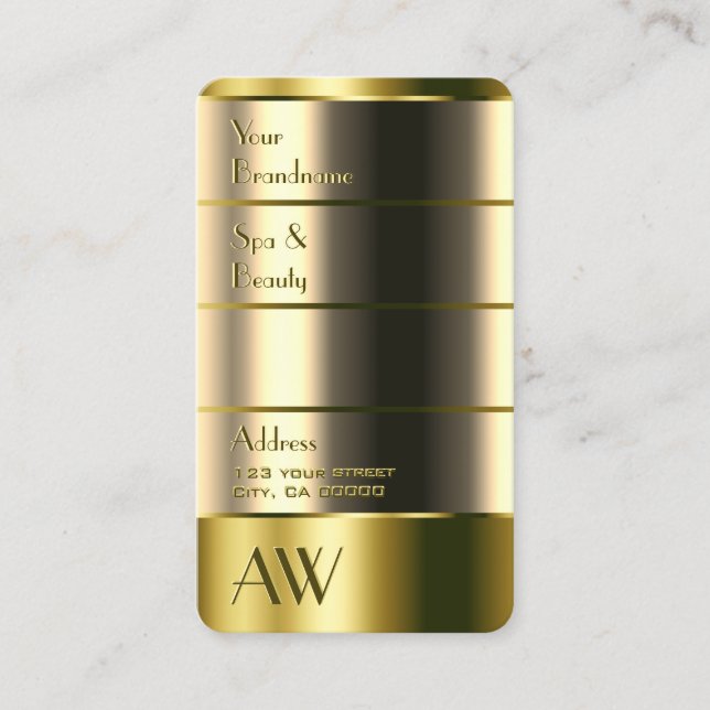 Cartão De Visita Cores Douradas Pendentes Letras Faux 3D (Frente)