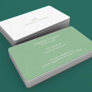 Cartão De Visita Cores Reversíveis Minimalistas Verde Sage Branco