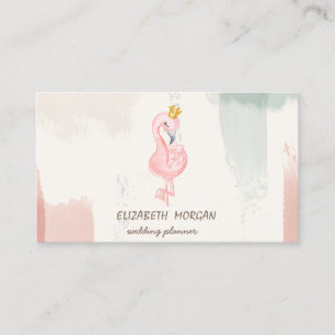 Cartão De Visita Coroa de Flamingo Rosa, Pincelada de Aquarela