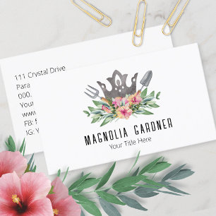 Cartão De Visita Coroa de Jardinagem Boho Chic Aquarela Ferramentas