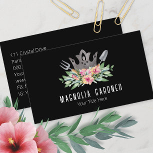 Cartão De Visita Coroa de Jardinagem Boho Chic Aquarela Ferramentas
