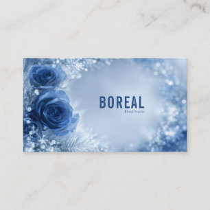Cartão De Visita Coroa Floral de Rosa Azul Etérea Gelo Invernal