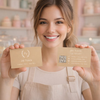 Cartão De Visita Coroa monogramada de marfim dourado com código QR