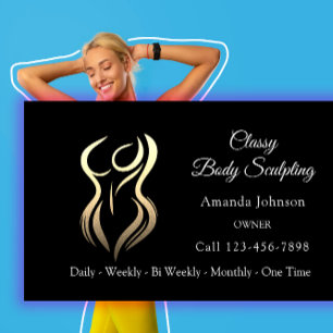 Cartão De Visita Corpo Esculpindo Massagem Logotipo Dourado QR Pret