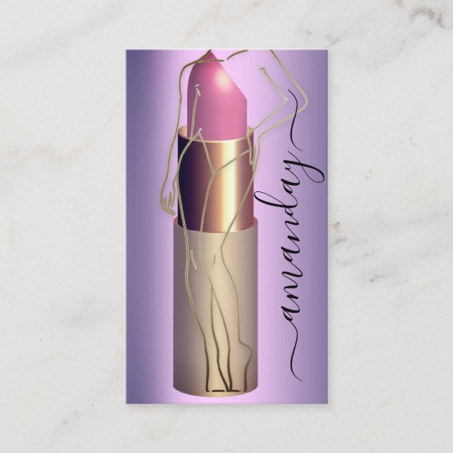 Cartão De Visita Corpo Profissional Lipstick Código QR Roxo (Frente)