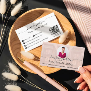 Cartão De Visita Corretor de Imóveis Código QR de Foto Script Luxo