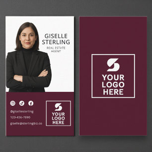 Cartão De Visita Corretor de Imóveis Logotipo Foto Burgundy