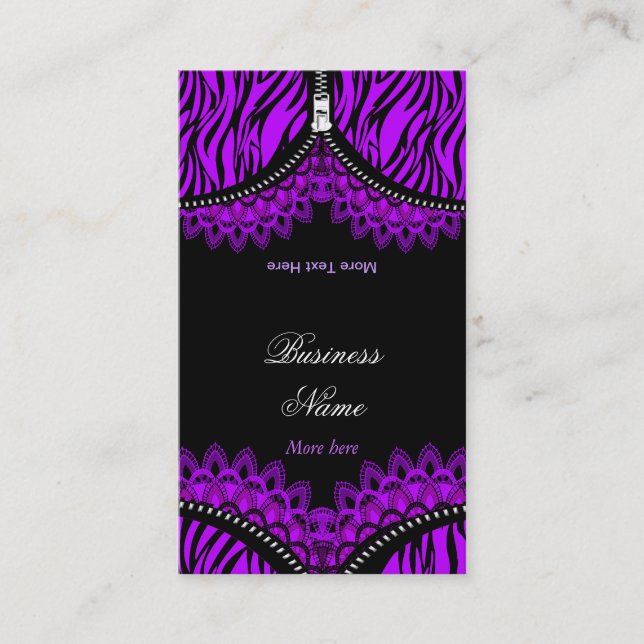 Cartão De Visita Corset Preto com Dobragem ZEBRA Roxa (Frente)