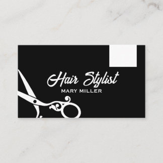 Cartão De Visita Cortador de Cabelo Tesoura Preto e Branco Minimali