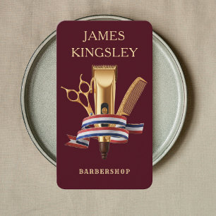 Cartão De Visita Corte de Cabelo Moderno Barbearia Burgundy
