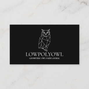 Cartão De Visita Coruja Animal Preto e Branco Lowpoly
