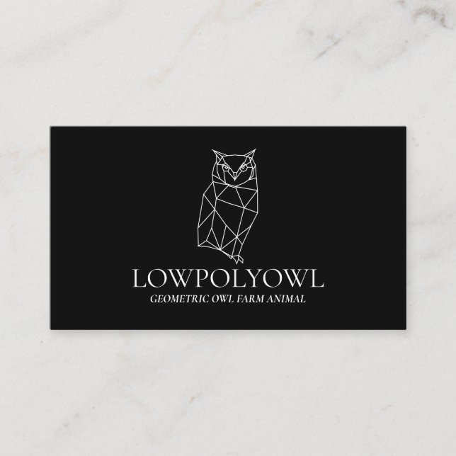 Cartão De Visita Coruja Animal Preto e Branco Lowpoly (Frente)