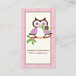 Cartão De Visita Coruja de primavera em uma ramificação, xadrez ros