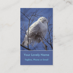 Cartão De Visita Coruja de Snowy White, pássaro ártico branco, céu