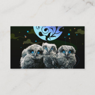 Cartão De Visita Corujas do bebê sob o luar