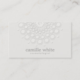 Cartão De Visita Cosmetologia Elegante Rosette Monocromático Branco