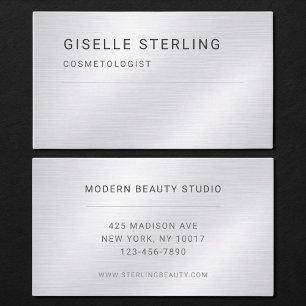 Cartão De Visita Cosmetologista Metálico Prateado Profissional
