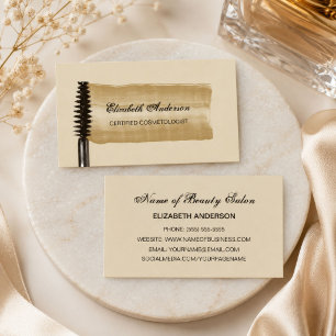 Cartão De Visita Cosmetólogo Elegante Dourado e Brown Mascara