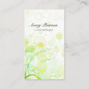 Cartão De Visita Cosmetólogo Elegante Pastel Green Flowers Swirls