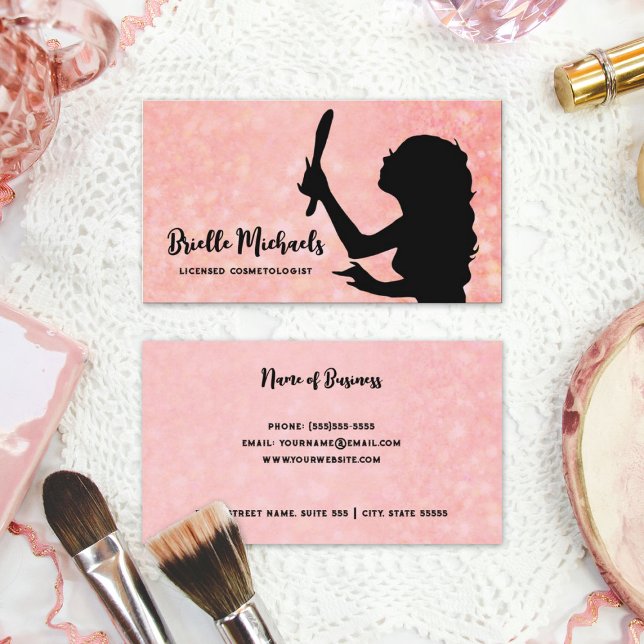 Cartão De Visita Cosmetólogo Makeup Artista Rosa Girly Girl (Makeup Artist Pink Girly Girl Cosmetologist Business Cards)