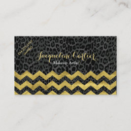 Cartão De Visita Cosmetólogo Preto Leopard Chevron