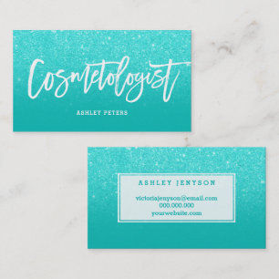 Cartão De Visita Cosmetólogo tipografia elegante faux aqua glitter