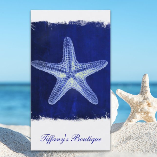 Cartão De Visita costa chic Beach — peixe-estrela azul-marinho (coastal chic beach rustic nautical blue starfish business card)