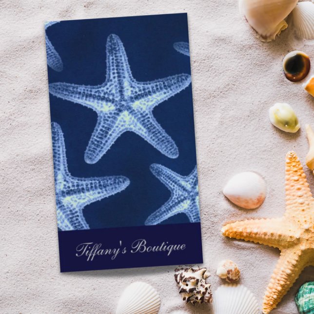 Cartão De Visita costa chic Beach — peixe-estrela azul-marinho (coastal chic beach rustic nautical blue starfish business card)