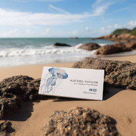 Cartão De Visita Costeira de praia azul-rosa Elegante