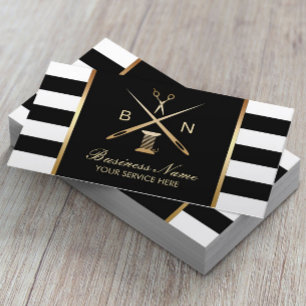 Cartão De Visita Costurando Seamstress Dourado Thread & Agulha Mode