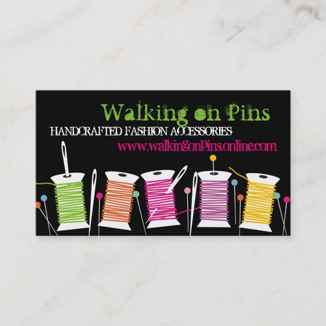 Cartão De Visita Costureira sewing dos pinos da linha feita sob (Frente)