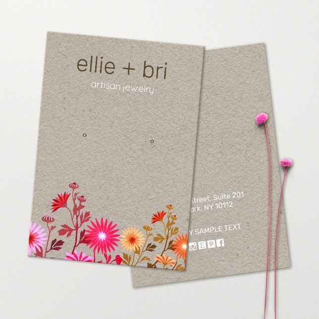 Cartão De Visita Country Floral Boho Kraft Stud Earring Display (Criador carregado)