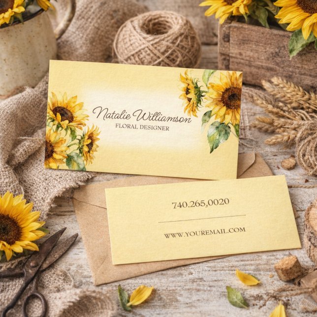 Cartão De Visita Country Sunflowers with QR Code Business Card (Criador carregado)